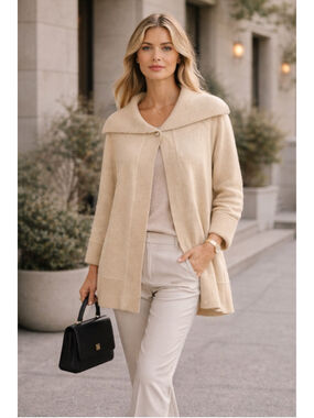 Jones NY Cashmere Cardigan Women M Shawl Collar Luxe Soft Minimal Preppy Beige